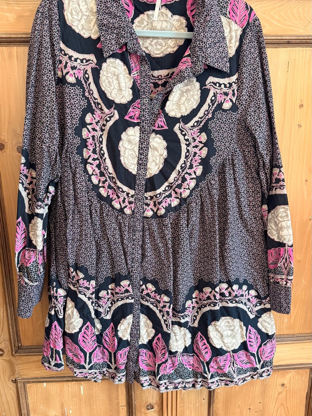 Free People Black Dress with Pink and Cream Floral Embroidery